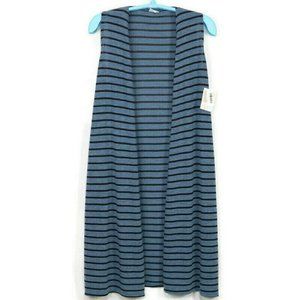 LuLaRoe Joy Long Sweater Vest‎ Duster Blue Black Striped M Medium